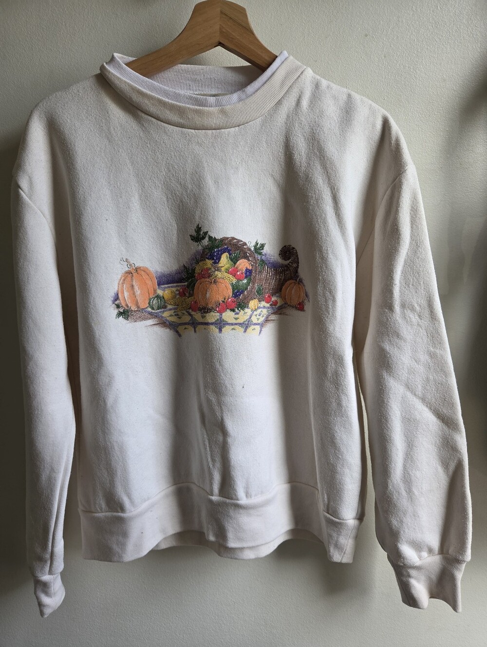 Cream Crewneck Sweatshirt with Harvest Cornucopia Graphic